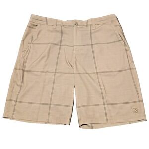 Hang Ten Hybrid Shorts Men 38 Beige Stretch Quick Dry Performance Drawstring